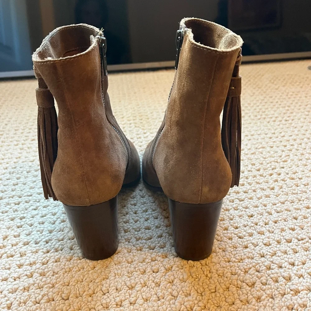 Frye Tan Suede Ankle Boots with Tassel - Picture 3 of 5